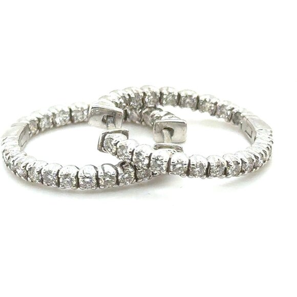 14K Gold Inside Out Diamond Reeds Hoops Earrings - Picture 3 of 10